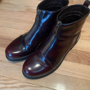 Target Women's Burgundy Front-Zip Leather Ankle Boots